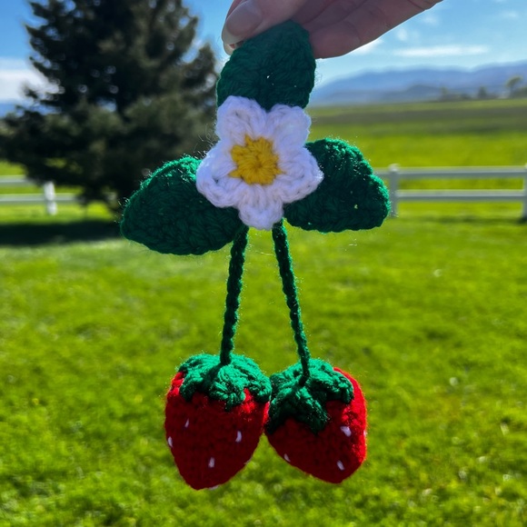 3/$20 Hand Crocheted Blossoming Strawberries Keychain/Bag Charm! - Picture 12 of 13
